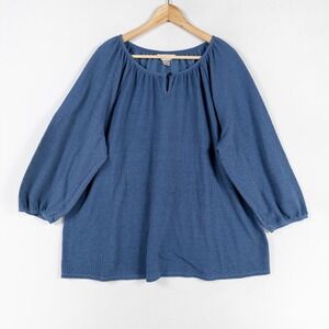 CJ Banks Top Shirt 3X Blue Black Striped Stretch Knit Pullover Peasant Casual